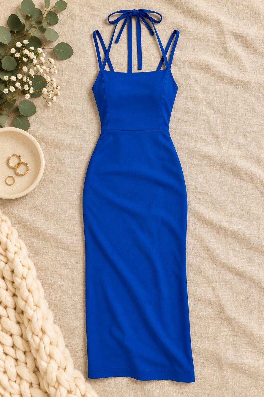 Reformation Skyla Dress Cobalt Blue Halter Spaghetti Strap Midi Dress Size 4